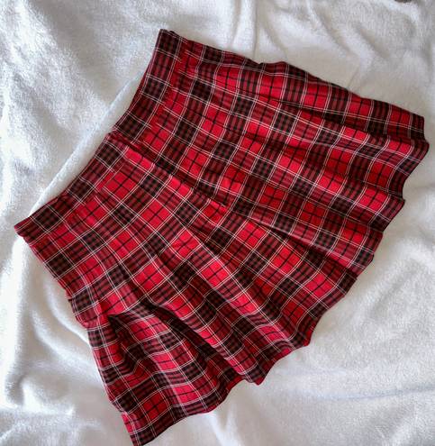 Plaid Red And Black Pleated Skirt Size M