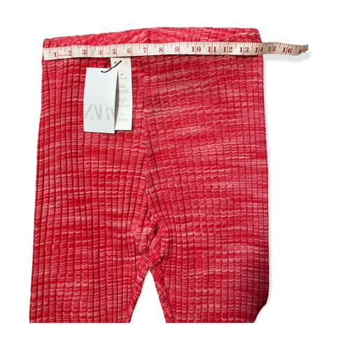 ZARA Pink Knit High Rise Ribbed Flare Elastic Waist Pants Size Large NWT