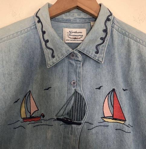 Northern Reflections VINTAGE 90s  Northern Treasures Sailor Denim Jean Jacket Top