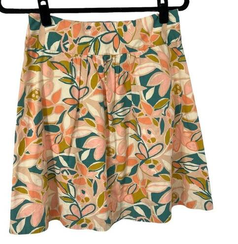 J.Crew  Peach Green Floral Pleated Skirt