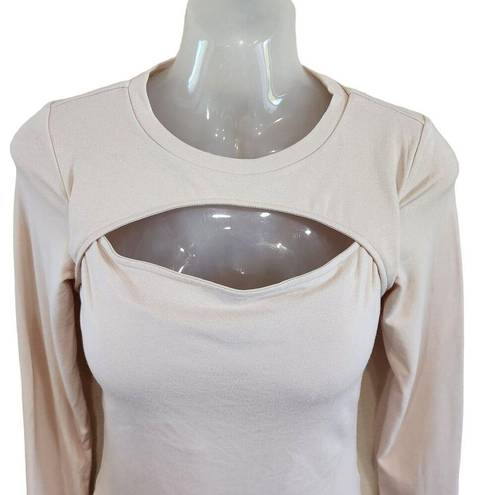 Klassy Network  Peek a boo Long Sleeve Shirt Cream Built in Bra Brami Size Medium