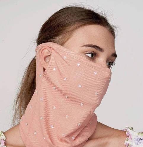 Lele Sadoughi  Peach Iridescent Heart Studded Gaiter Face Mask NEW