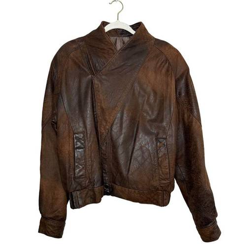 Vintage 80s Pelle Soft Leather Bomber Jacket in Brown Oversized Size Small