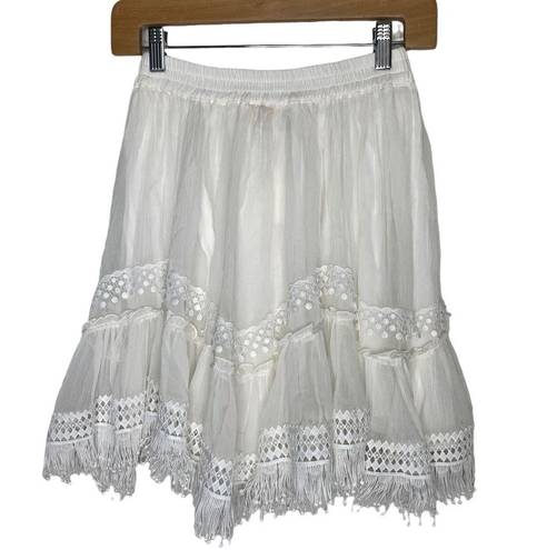 Rococo  Sand Cia Mini Skirt White Crochet Fringe Lace Off White size XS