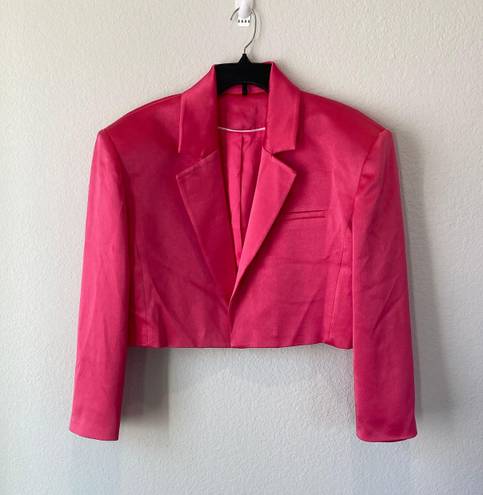 Alice + Olivia Shan Cropped Satin Blazer in Candy