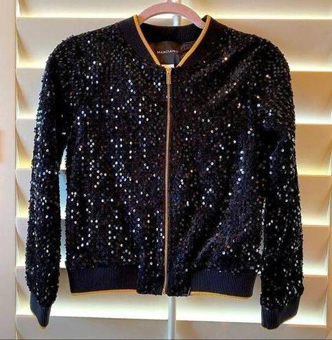 Marciano 🧥 Black Sequin Bomber Jacket Sz Girl XL but could fit Women XXS/XS EUC