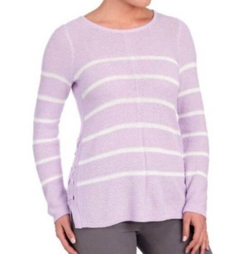 The Moon Design365 Striped Crew Neck Sweater Knit Violet Pullover Size L MSRP $108