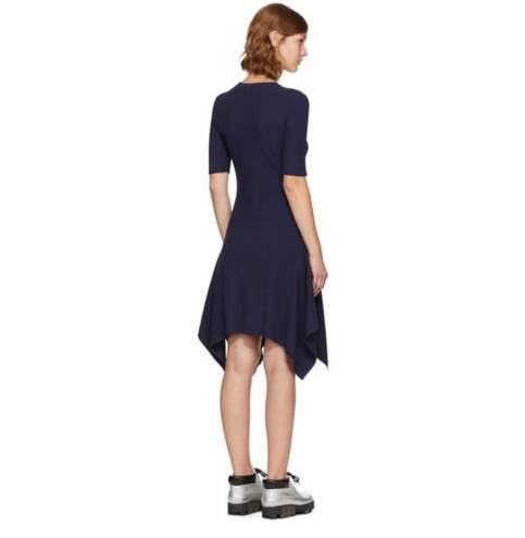 Opening Ceremony Eclipse Delta Marine Navy Short Sleeve Rib Knit Handkerchief Hem Dress $375 EUC S