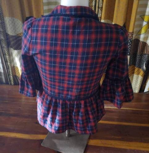 POL  size small, red white and blue checked top seven button closure