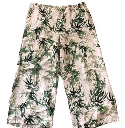 J.Jill  Barley Bamboo Linen Boho Wide Leg Culotte  Crop Pants Size L  Palm Print