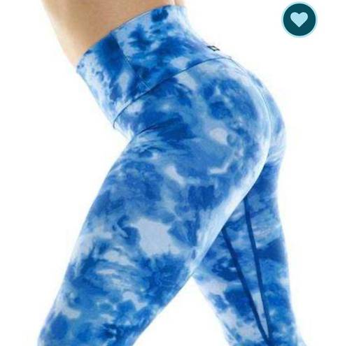 Luna K-DEER  Tie Dye Print High Waisted High Rise Sneaker Length Leggings Blue