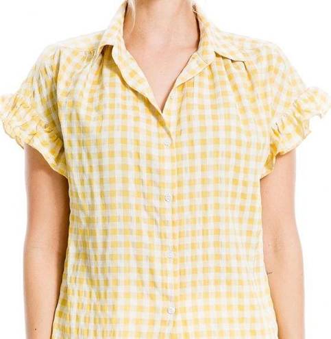 Max Studio  Plain Button Up Top Yellow Ruffles Sz M/L