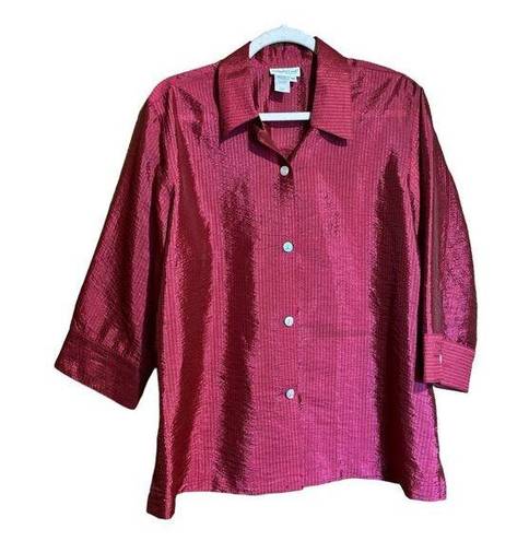 Coldwater Creek  Top Womens 1X Burgundy Textured Button Up Blouse Shirt Ladies