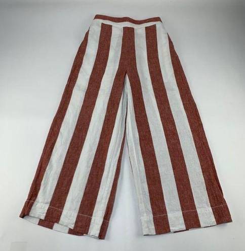 Madewell TALL  Red Striped Linen Blend High Rise Wide Leg Cropped Pant XST