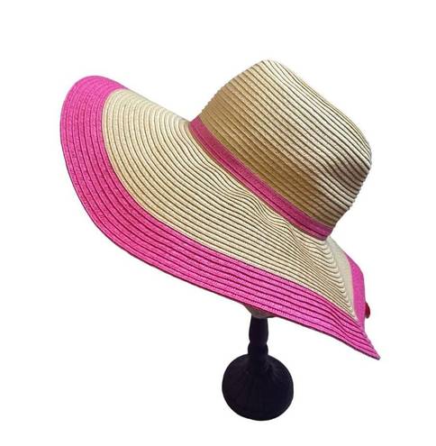 Charlie Paige Charlie‎ Paige Wide Brim Floppy Contrast Bright Pink Straw Sun Hat