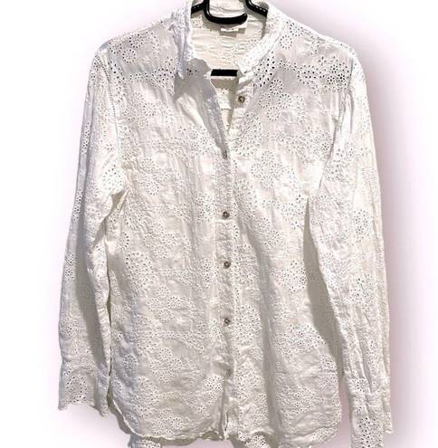 Zadig & Voltaire Zadig Voltaire Eyelet White Button Down Shirt Blouse Small Cotton Floral Top