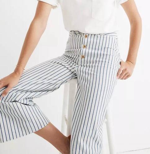 Madewell Emmett Wide Leg Crop Blue & White Striped Button Fly Pants Size 31