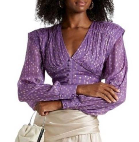 Rococo  Sand Button-Embellished Metallic Georgette Blouse in Purple/Gold