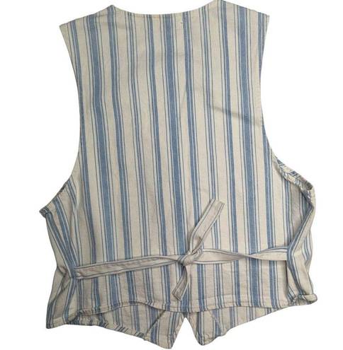 Vtg 1990s Cherokee White Blue Striped Button Up Lightweight Cotton Denim Vest M Size M