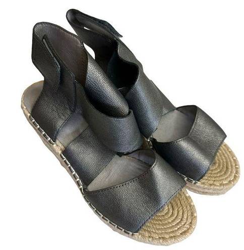 Eileen Fisher  Willow Wedge Espadrille Women’s Size 5.5 Leather Sandals metallic