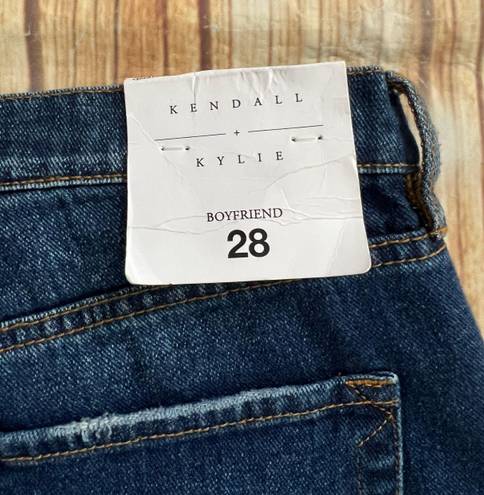 Kendall + Kylie  Women Embroidered Distressed Cropped Boyfriend Blue Jeans Sz 28