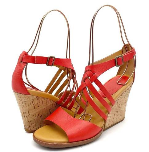 Kork-Ease  Adelaide Corallo Leather Strappy Wedge Sandal Tomato Red Orange Size 8