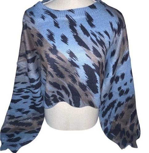 Debut  Absract Print Cropped Sweater Blue & Brown Size XL