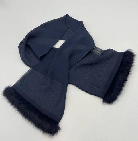 Edge Scarf Fur Trim Blue Sheer  Ends Formal Unique‎ Women's Rectangular Accessory