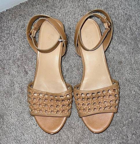 Loft  Woven Leather Ankle Strap Block Heels SIZE 6 tan bohemian beachy chic