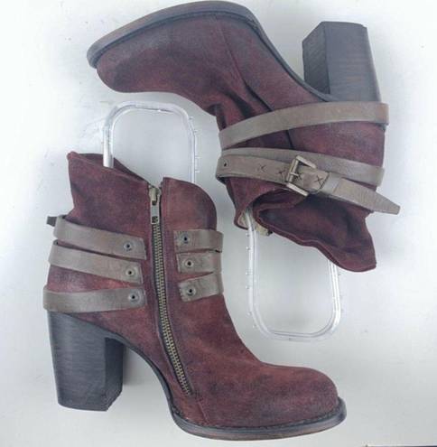 FREEBIRD by Steven Freebird Steven Blaze Booties Burgundy Maroon Suede Red Wine Stacked Heel Boot