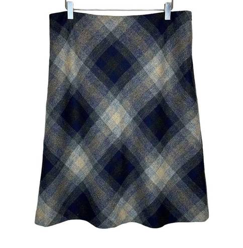 Brooks Brothers  Wool Plaid Diamond Print Below Knee Length Full Skirt Size 14