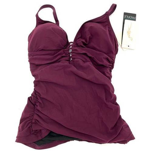 Gottex  Tutti Frutti Cutout Tankini Top Merlot Grape Purple Size 6 Small NWT