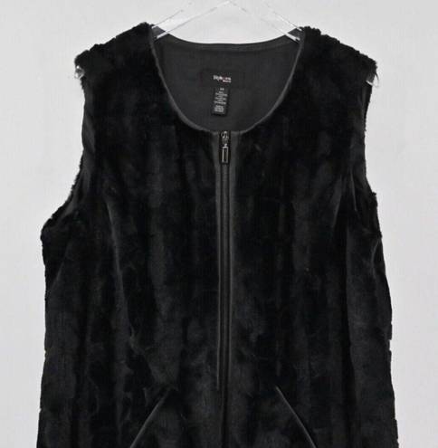 Krass&co STYLE  Vest Womens Sz 2X Black Faux Fur Pleather Full Zip Retro Mob Wife Glam