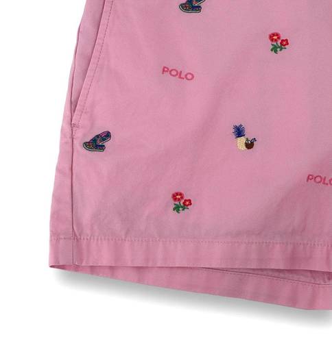 Polo  Ralph Lauren Embroidered Pineapple Shoe Pink Chino Shorts Size 2 3"