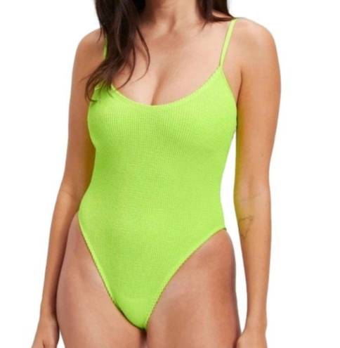 Good American  Always Sunny One Piece Ribbed Swimsuit in Electric Lime/Yellow