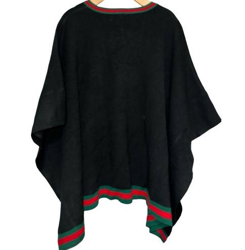 Tuckernuck  One Size Black Red Green Stripe Camden V Neck Sweater Knit Poncho