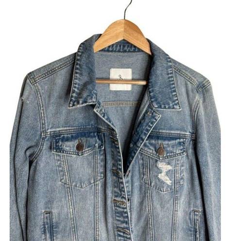 Sam Edelman Jean Jacket Distressed Denim Pockets Size Large EUC