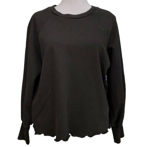 Frame  Womens Scalloped Lettuce Hem Pullover Sweatshirt Long Sleeve Black Medium