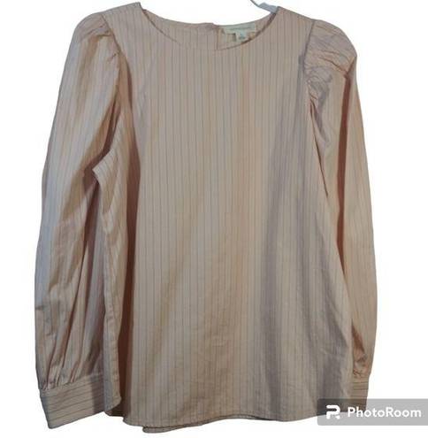 Treasure & Bond  Pink Stripe Puff Sleeve Button Back Long Sleeve Top Size M