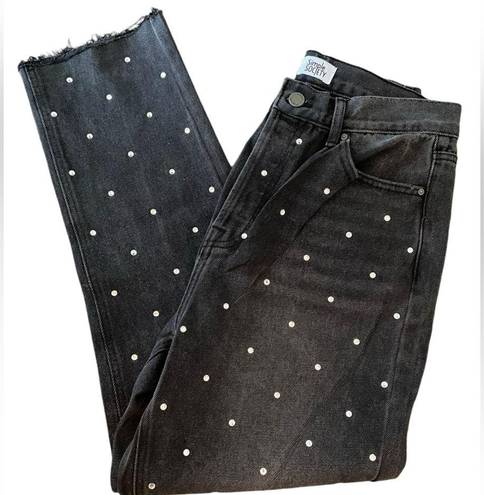 Simple Society  Black Super High Rise Button Fly Raw Hem Rhinestone Straight Jean