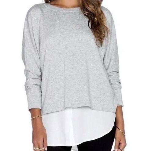 Vince  Long Sleeve Gray Jersey White Button Down Layered Top Women’s XS