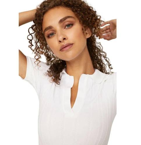 Alala  Seamless Polo Top in White Large Womens Cropped Stretch Blouse