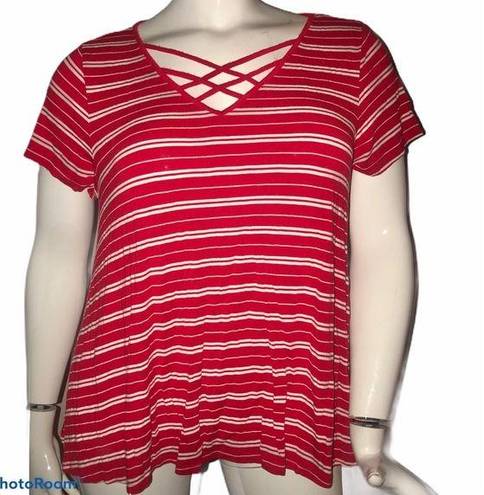 Westport  lace up collar striped tee