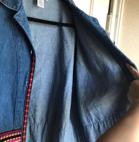 Coldwater Creek VINTAGE EMBROIDERED BOHO DENIM JACKET SOUTHWESTERN