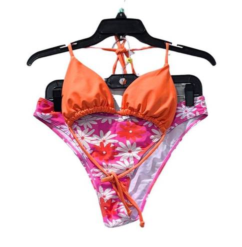 Daisy SUMMER Women's Orange & Pink  Bikini Set Sz L