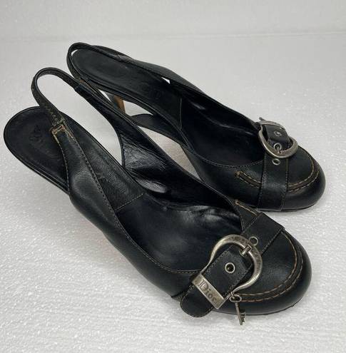  Christian Dior women’s black leather slingback pumps size 38