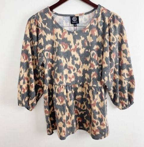 Bobeau  Nordstrom Animal Print Babydoll 3/4 Sleeves Blouse Size XS NEW Gray/Tan