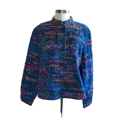 Chico's Chico’s denim shacket patchwork look button down long sleeve 100% cotton Sz 3 XL