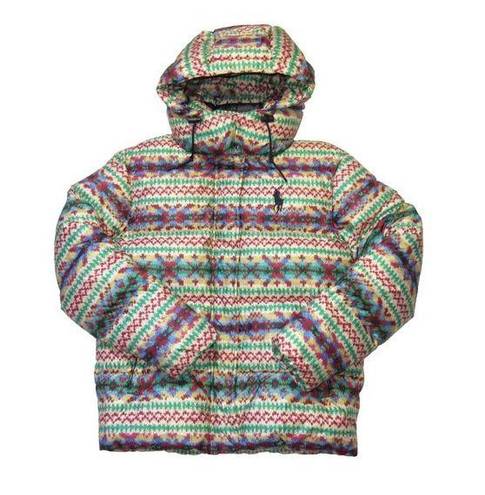 Polo NEW  Ralph Lauren Fair Isle Print Down Coat Removable Hood Puffer Jacket XS