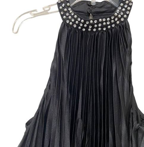 Flying Tomato  Embellished Halter Neck Short Pleated Dress Black Size Medium